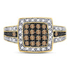 10k Yellow Gold Womens Round Brown Diamond Square Cluster Ring 1/2 Cttw