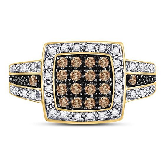 10k Yellow Gold Womens Round Brown Diamond Square Cluster Ring 1/2 Cttw