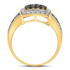 10k Yellow Gold Womens Round Brown Diamond Square Cluster Ring 1/2 Cttw