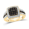 10k Yellow Gold Womens Round Brown Diamond Square Cluster Ring 1/2 Cttw