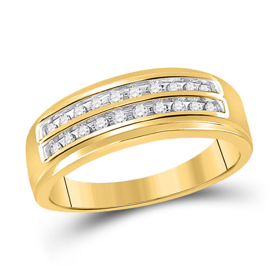 14k Yellow Gold Mens Round Diamond Wedding 2-Row Band Ring 1/4 Cttw