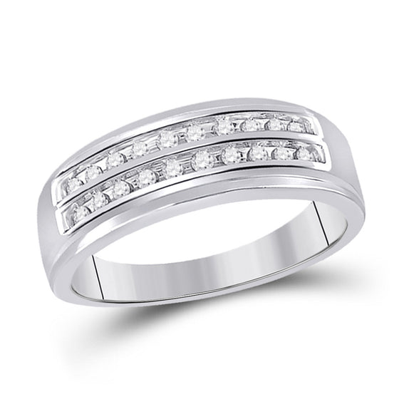14k White Gold Mens Round Diamond 2-row Wedding Anniversary Band Ring 1/4 Cttw