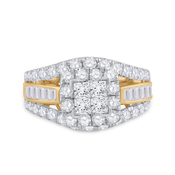 14k Yellow Gold Princess Diamond Cluster Bridal Wedding Engagement Ring 2 Cttw