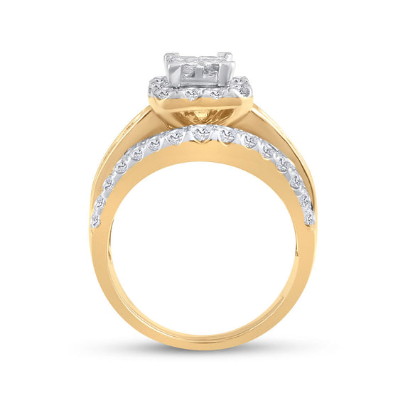 14k Yellow Gold Princess Diamond Cluster Bridal Wedding Engagement Ring 2 Cttw