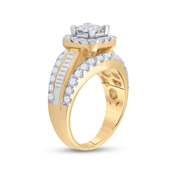 14k Yellow Gold Princess Diamond Cluster Bridal Wedding Engagement Ring 2 Cttw