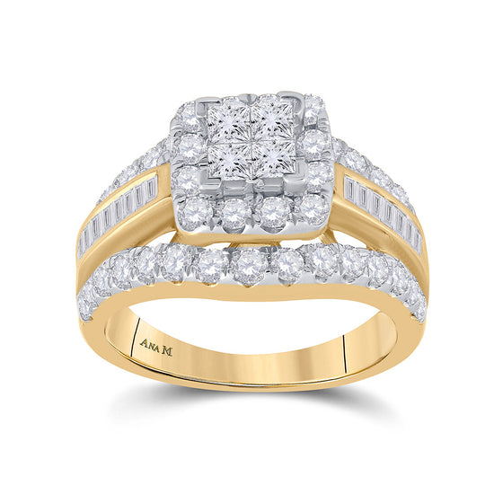 14k Yellow Gold Princess Diamond Cluster Bridal Wedding Engagement Ring 2 Cttw