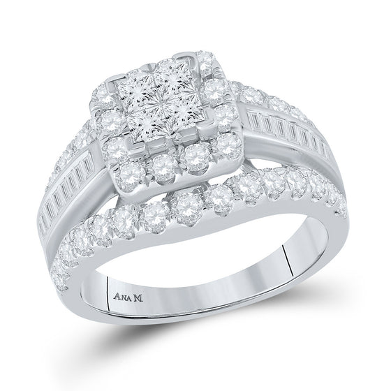 14k White Gold Princess Diamond Cluster Bridal Wedding Engagement Ring 2 Cttw