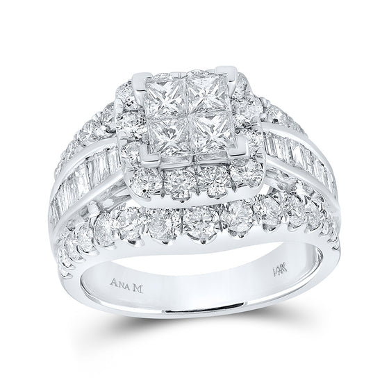 14k White Gold Princess Diamond Halo Bridal Wedding Engagement Ring 3 Cttw