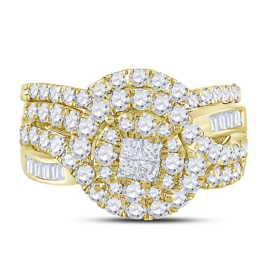 14k Yellow Gold Princess Round Diamond Bridal Wedding Ring Band Set 1-3/4 Cttw