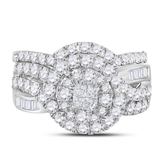 14k White Gold Princess Diamond Bridal Wedding Ring Band Set 1-3/4 Cttw