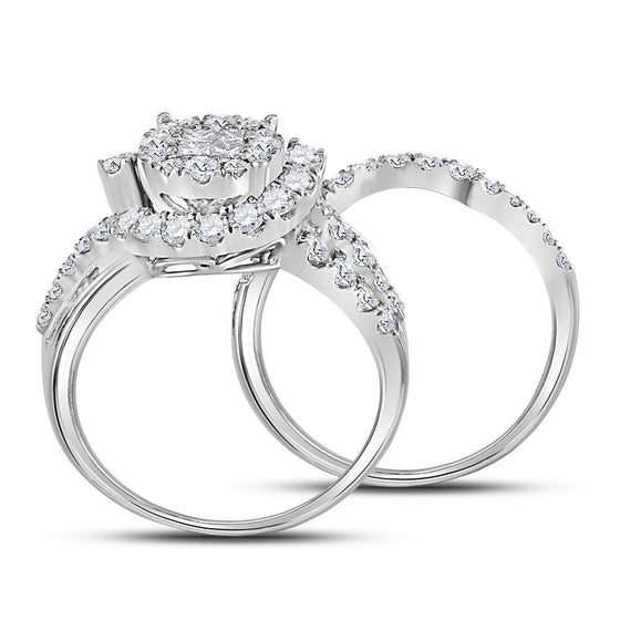14k White Gold Princess Diamond Bridal Wedding Ring Band Set 1-3/4 Cttw