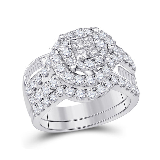 14k White Gold Princess Diamond Bridal Wedding Ring Band Set 1-3/4 Cttw