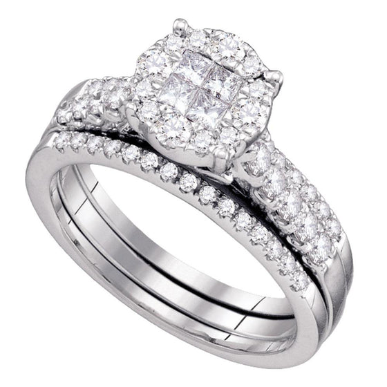 14k White Gold Princess Diamond Bridal Wedding Ring Band Set 1 Cttw