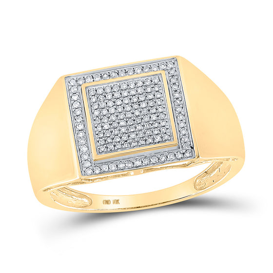 10k Yellow Gold Mens Round Diamond Square Ring 1/4 Cttw