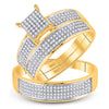 10k Yellow Gold His Hers Round Diamond Cluster Matching Wedding Set 1/2 Cttw