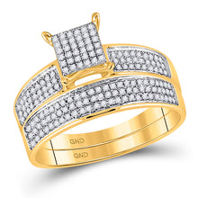  10k Yellow Gold His Hers Round Diamond Cluster Matching Wedding Set 1/2 Cttw