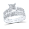 10k White Gold His Hers Round Diamond Cluster Matching Wedding Set 1/2 Cttw