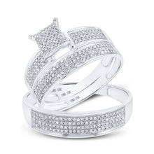  10k White Gold His Hers Round Diamond Cluster Matching Wedding Set 1/2 Cttw