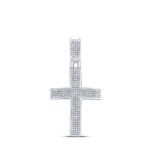  10k White Gold Mens Round Diamond Cross Charm Pendant 1/2 Cttw