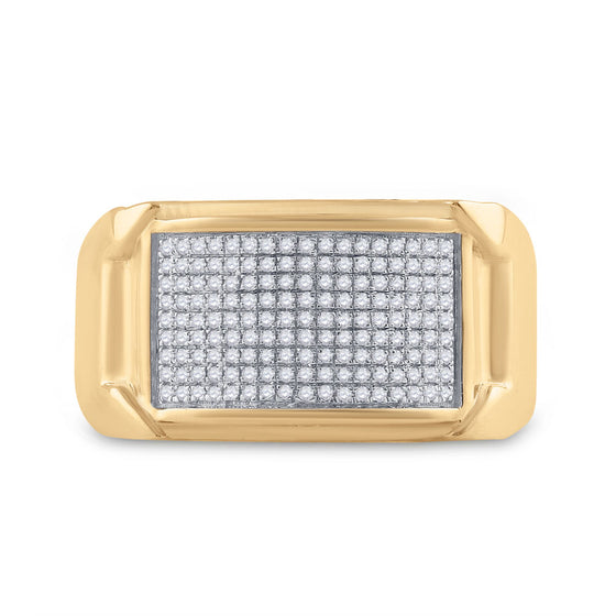 10k Yellow Gold Mens Round Diamond Rectangle Cluster Ring 1/3 Cttw