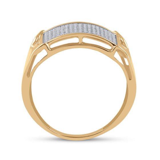 10k Yellow Gold Mens Round Diamond Rectangle Cluster Ring 1/3 Cttw