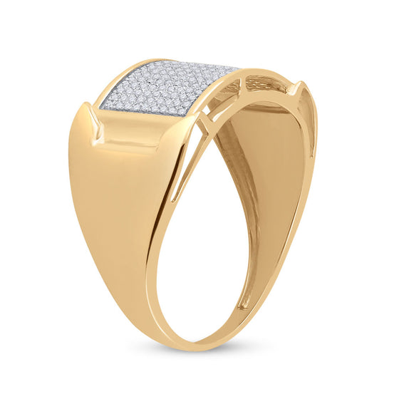 10k Yellow Gold Mens Round Diamond Rectangle Cluster Ring 1/3 Cttw