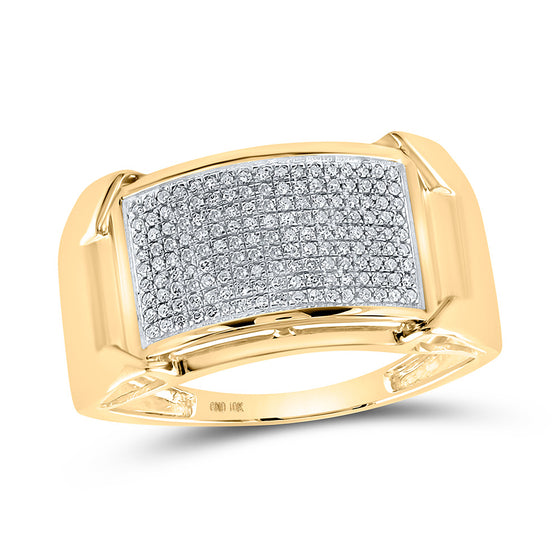 10k Yellow Gold Mens Round Diamond Rectangle Cluster Ring 1/3 Cttw