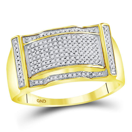 10k Yellow Gold Mens Round Diamond Rectangle Cluster Ring 1/3 Cttw