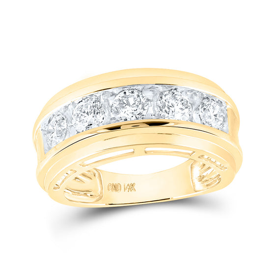 14k Yellow Gold Mens Round Diamond 5-Stone Wedding Band Ring 2 Cttw