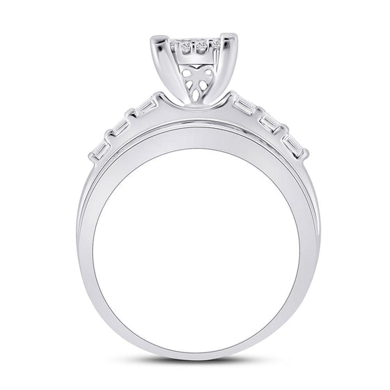 10k White Gold Princess Diamond Cluster Bridal Wedding Engagement Ring 1 Cttw