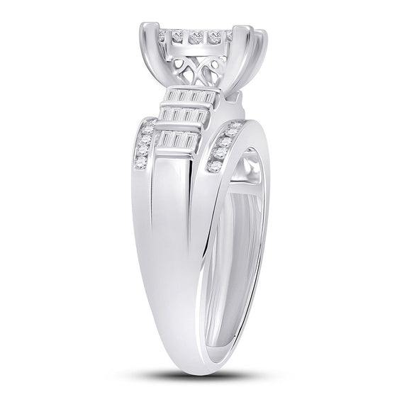 10k White Gold Princess Diamond Cluster Bridal Wedding Engagement Ring 1 Cttw
