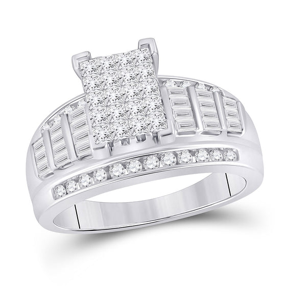 10k White Gold Princess Diamond Cluster Bridal Wedding Engagement Ring 1 Cttw