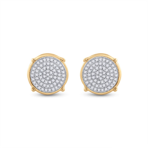 10k Yellow Gold Round Diamond Circle Disk Cluster Earrings 1/4 Cttw