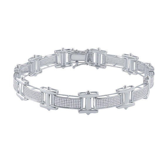 10k White Gold Mens Round Diamond Link Bracelet 1-1/2 Cttw
