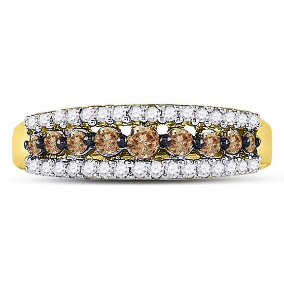 14k Yellow Gold Womens Round Brown Diamond Band Ring 1/2 Cttw