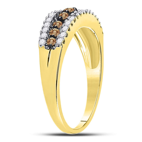 14k Yellow Gold Womens Round Brown Diamond Band Ring 1/2 Cttw