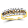 14k Yellow Gold Womens Round Brown Diamond Band Ring 1/2 Cttw