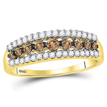  14k Yellow Gold Womens Round Brown Diamond Band Ring 1/2 Cttw