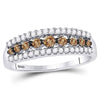 14k White Gold Womens Round Brown Diamond Band Ring 1/2 Cttw