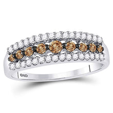  14k White Gold Womens Round Brown Diamond Band Ring 1/2 Cttw