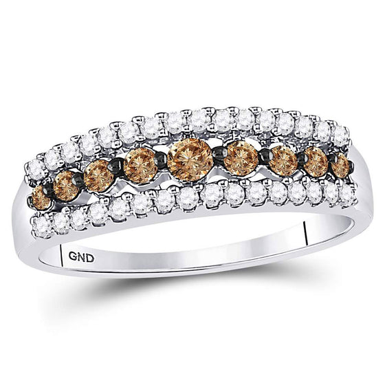 14k White Gold Womens Round Brown Diamond Band Ring 1/2 Cttw