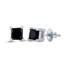  10k White Gold Womens Princess Black Color Enhanced Diamond Solitaire Earrings 1/2 Cttw