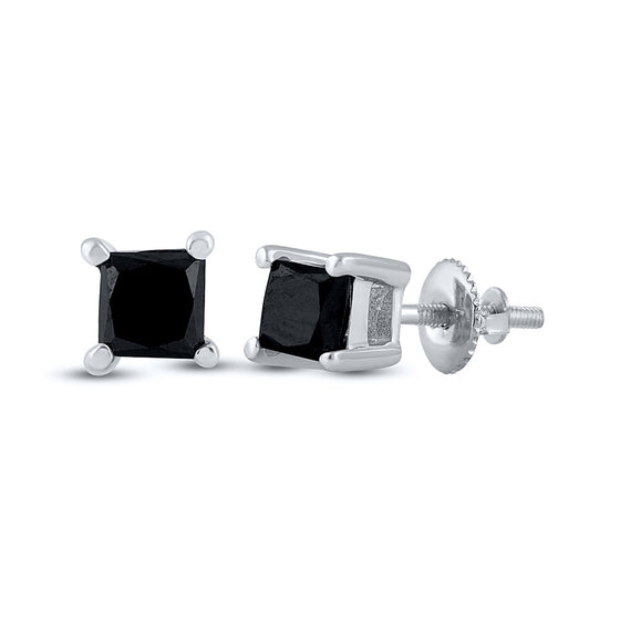 10k White Gold Womens Princess Black Color Enhanced Diamond Solitaire Earrings 1/2 Cttw