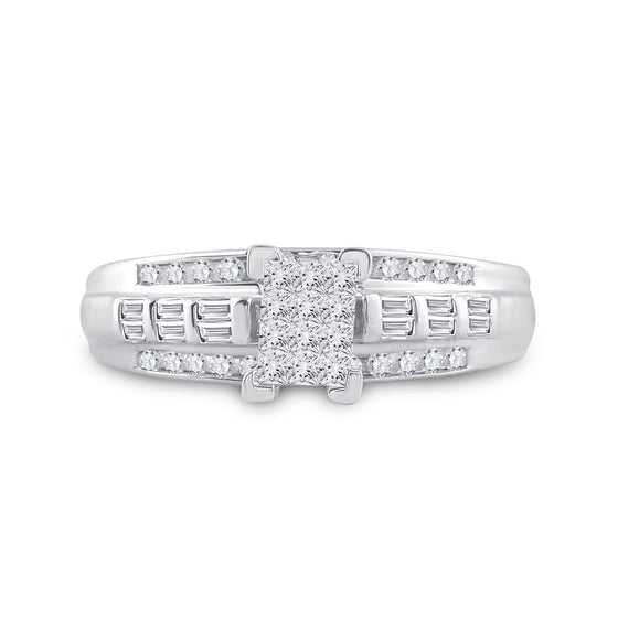 Sterling Silver Princess Diamond Cluster Bridal Wedding Engagement Ring 1/2 Cttw