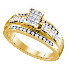  Yellow-tone Sterling Silver Princess Diamond Cluster Bridal Wedding Engagement Ring 1/2 Cttw
