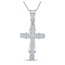  10k White Gold Mens Round Diamond Cross Charm Pendant 1/2 Cttw