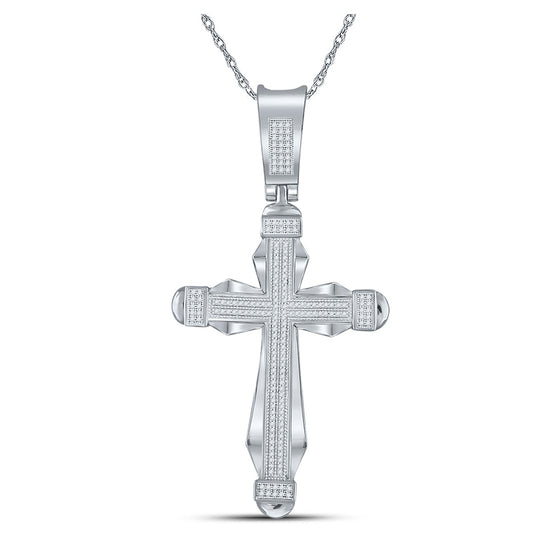 10k White Gold Mens Round Diamond Cross Charm Pendant 1/2 Cttw