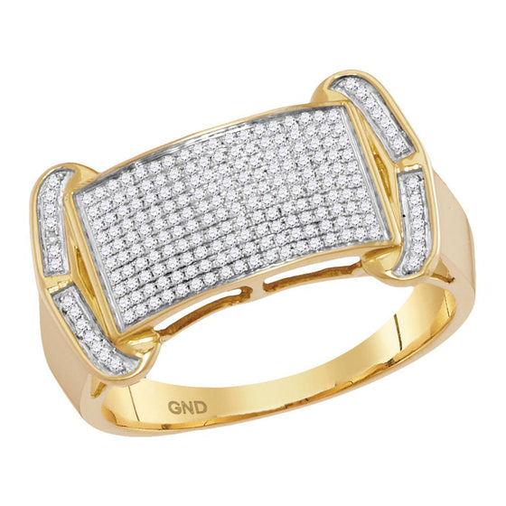10k Yellow Gold Mens Round Diamond Rectangle Cluster Ring 1/3 Cttw