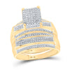 10k Yellow Gold His Hers Round Diamond Cluster Matching Wedding Set 3/4 Cttw