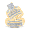 10k Yellow Gold His Hers Round Diamond Cluster Matching Wedding Set 3/4 Cttw